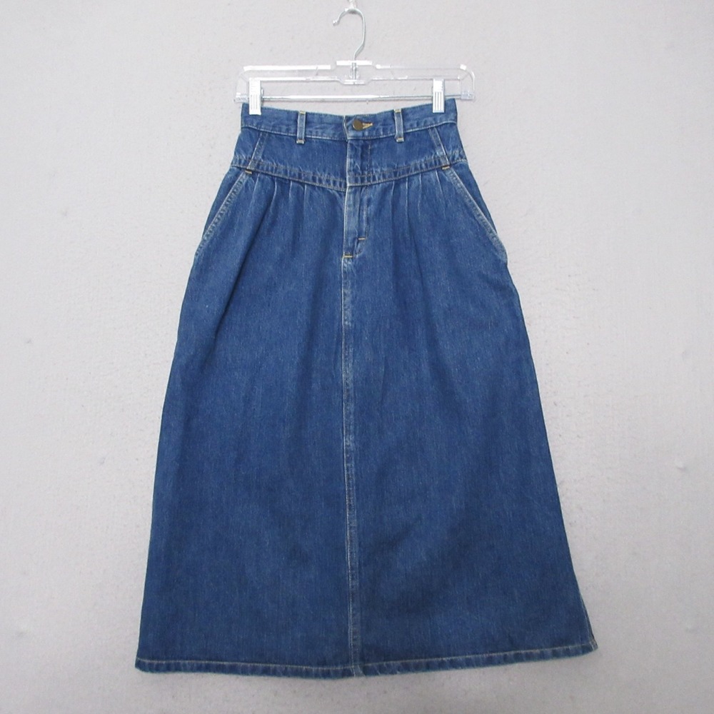 Vintage Lee Jean Skirt Denim Midi Pleated Union Made in USA 100% Cotton Pockets